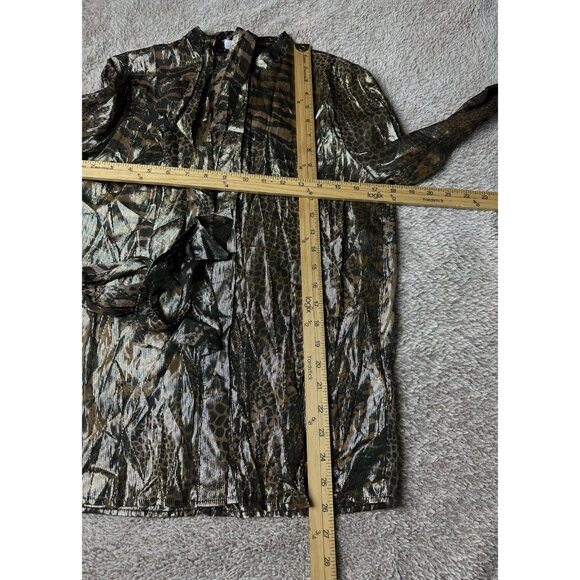 REISS Kendall Metallic Animal Print Tie Neck Blouse Gold Buttondown Size 4 - Picture 10 of 11